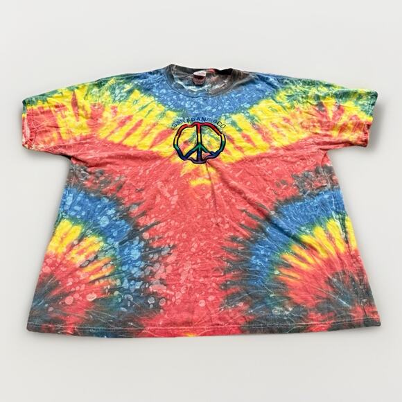 Vintage Delta Mens San Francisco Peace Sign Tie Dye Short Sleeve T-Shirt XL USA - Picture 1 of 7